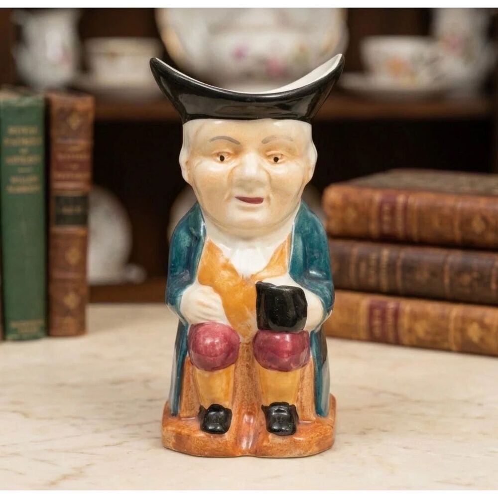STAFFORDSHIRE TOBY JUG SHORTER & SON SITTING GENT COLONIAL HAND PAINTED ANTIQUE